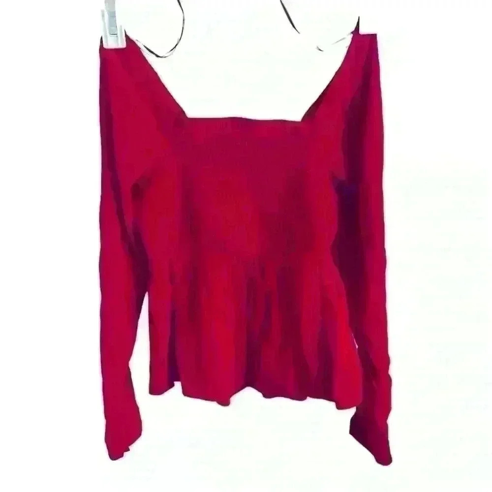 NWT Old Navy Red Shirred Peplum Long Sleeve Top | Dressy Shirt | Size XS